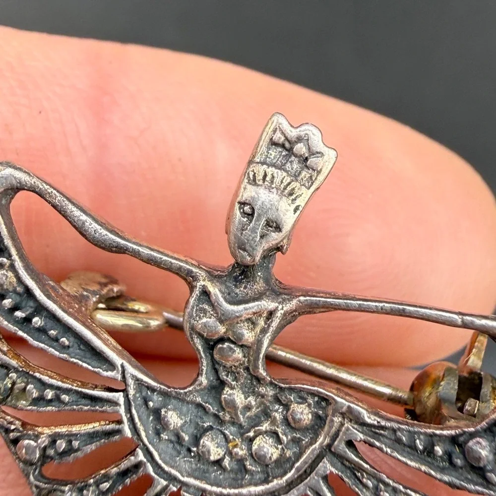 Vintage Sterling Silver Dancer Brooch Ballerina Marcasite